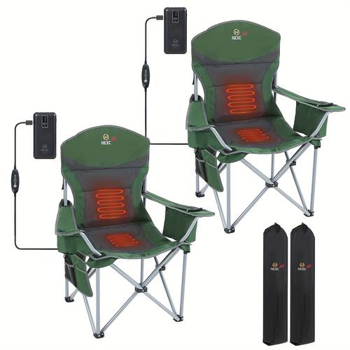 2 pack heated camping chair with cooler bag cup holder armrests carry bag foldable outdoor chair for travel sports