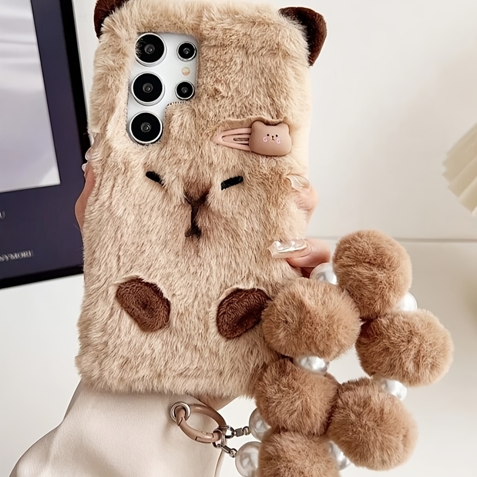 

Plush Hairpin Capybara Bracelet Lanyard Phone Case, Suitable S24/s24plus/s24ultra/s23/s23plus/s22/s22plus/s22ultra Autumn And Winter Plush Wristband Phone Protective Case