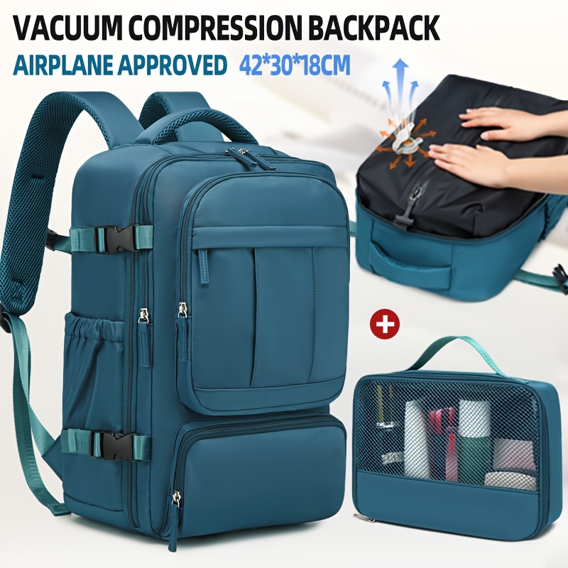 TEMU Sac à dos de voyage amélioré, sac à dos de loisirs à compression sous vide, inclut une pompe à air et une trousse de maquillage/toilette, avec
