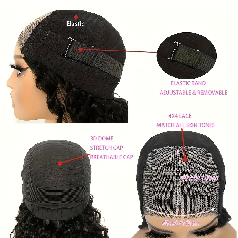 Prête à Porter Perruque Ondulée Corps 4x4 HD Sans Colle avec Dentelle Avant en Cheveux Humains 100% pour Femmes, Perruques Frontales Transparents Pré-Épilées et Précoupées pour Débutants
