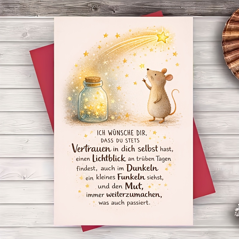 E-shop Ein Umschlag eine Grußkarte – Sternenklare Ermutigungs-Grußkarte mit niedlicher Maus-Illustration, inspirierende Botschaft für Freunde, Familie,