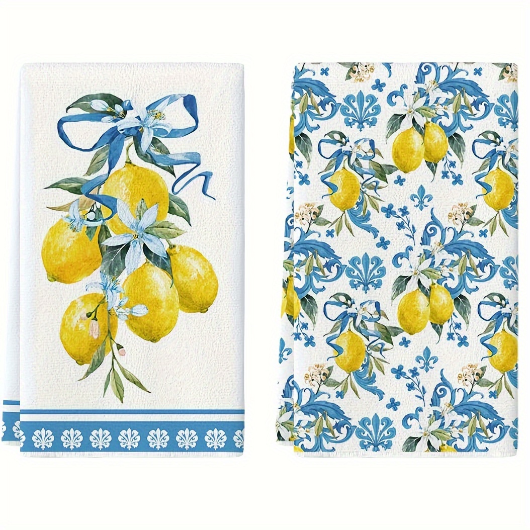 

2pcs, Hand Towels, Fresh Lemon Pattern Decorative Dish Towels, Spring Theme Seasonal Absorbent Cloth Tea Towels, Suitable For Cooking, Baking, Housewarming Gifts, Cleaning Supplies, Bathroom Supplies