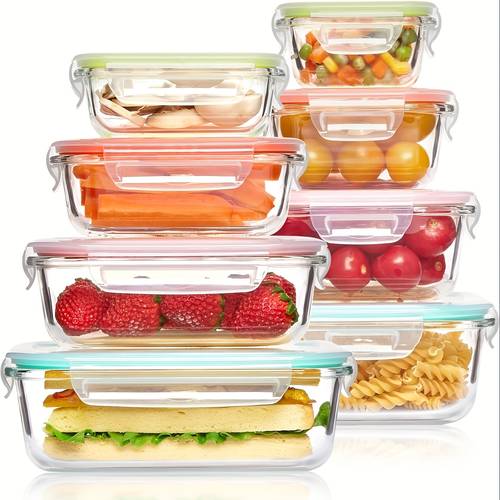8 glass food storage containers airtight leak proof microwave oven freezer and dishwasher safe bpa free stain resistant easy for meal prep and bento boxes