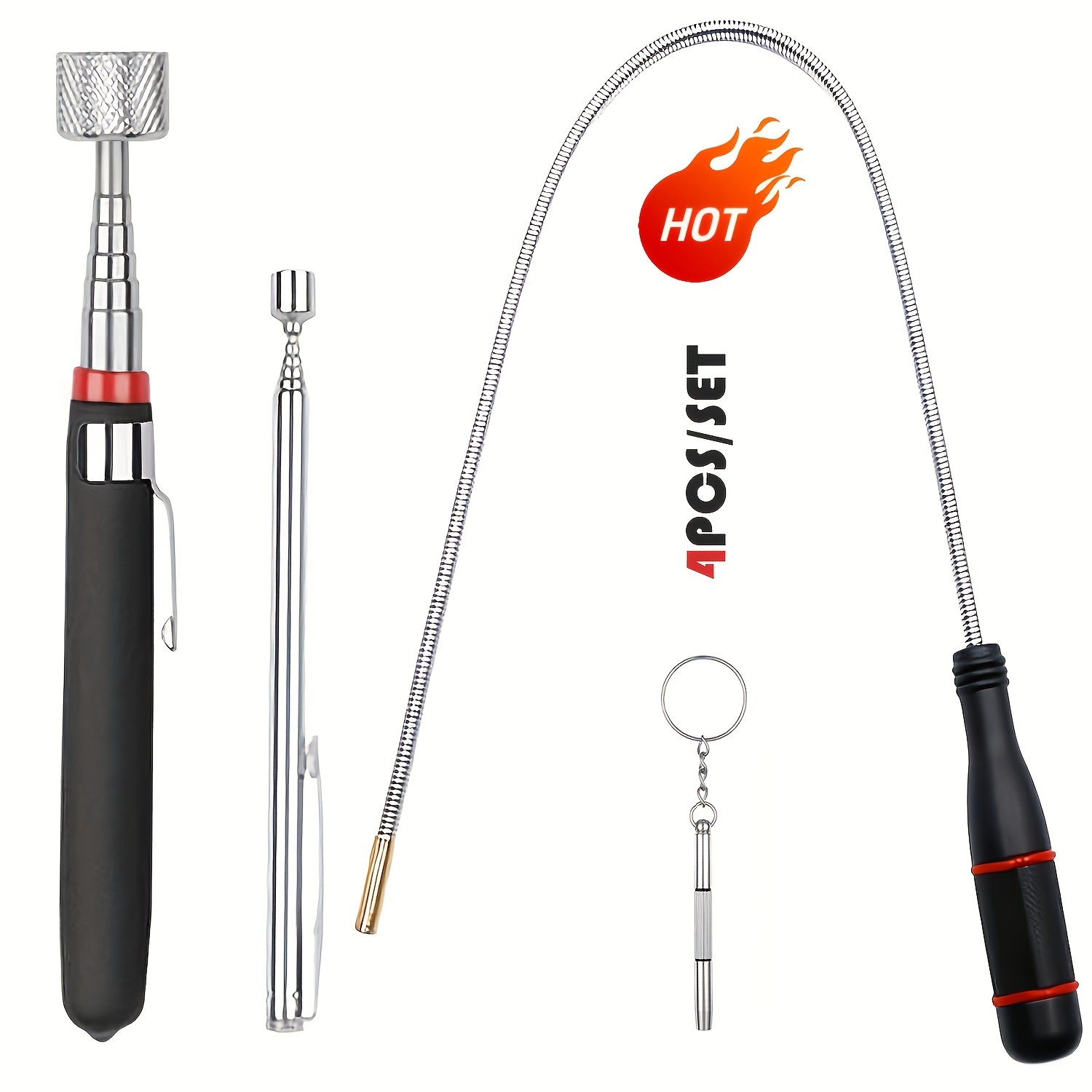 TEMU 4pcs Multi-functional Magnetic Pickup Tool Set - Retractable Magnet, Telescoping Magnetic Pickup Tool, Flexible Magnetic Pickup Tool For Easily