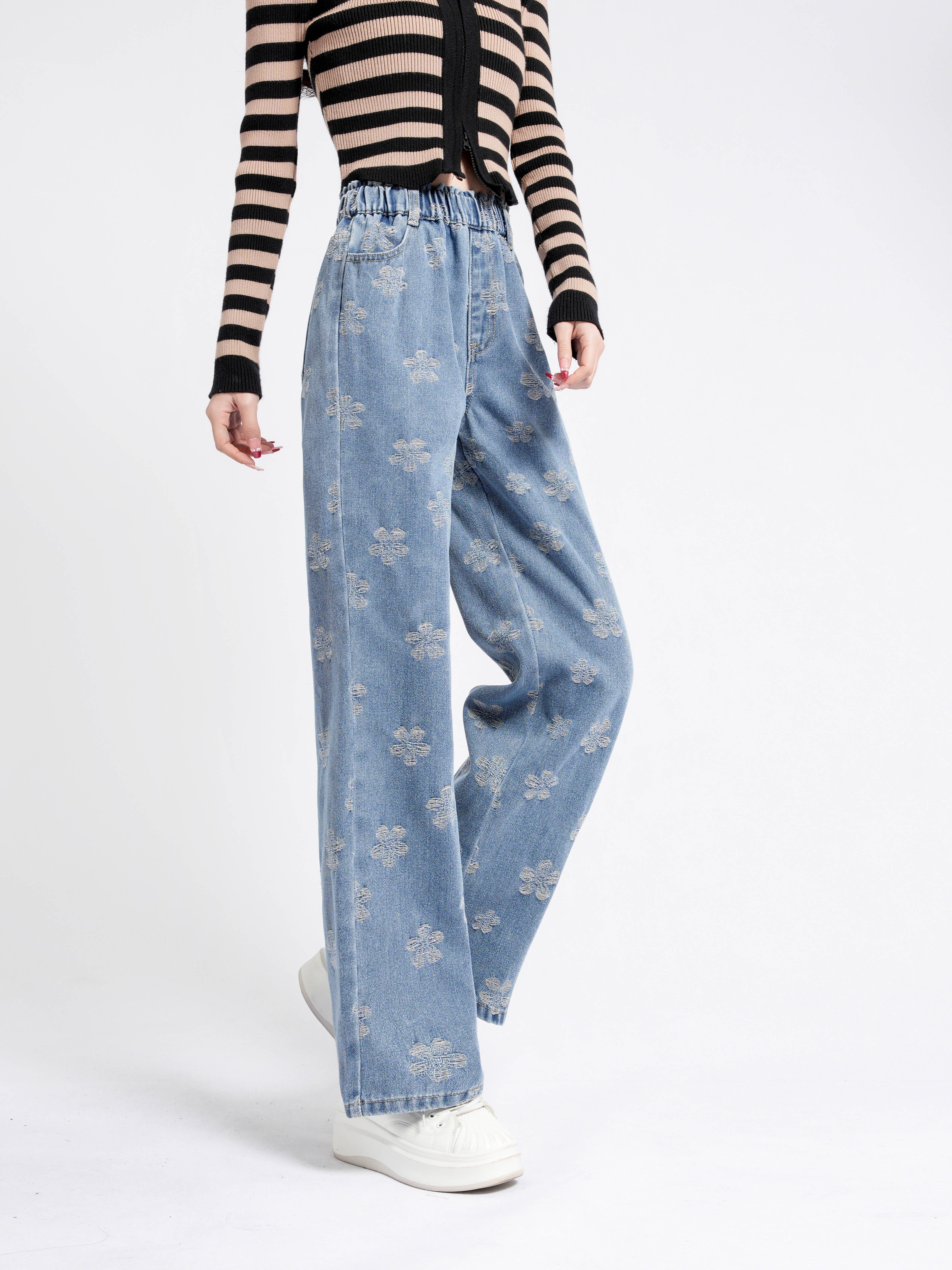 Y2K Aesthetic Floral Flare Jeans