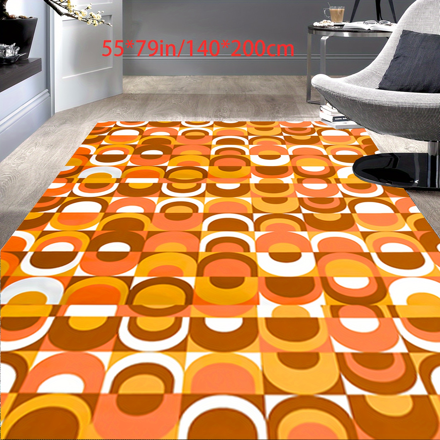 

Simple Orange Fresh Pattern Decorative Living Room Soft Carpet, Machine Washable Non-slip Carpet, Hotel Cafe Shop Carpet