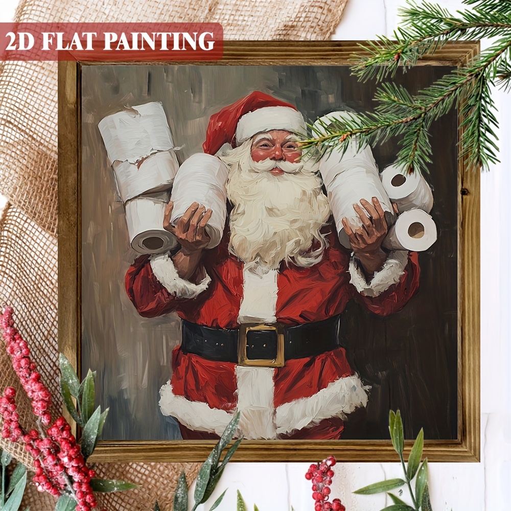 TEMU 2d Flat, 1pc, Holiday Santa Claus Wooden Bathroom Sign Wooden Frame Poster Sign Suitable For Shops, Offices, Restrooms - Country Style Home