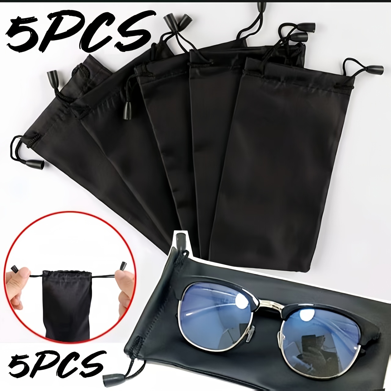 TEMU 5pcs Set, Simple And Practical Eyeglass Storage Pouches, Suitable For Most Glasses, Small Item Storage Bags - Dustproof And Sand-resistant,