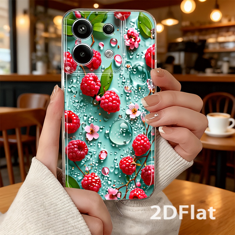 TEMU Phone Case: Raspberry Fresh 2d Flat Pattern Phone Case, Suitable For Redmi 12c 13 14c 15 5g 15c 5g A3 A5 4g Note 10 11s 12 13 14 15 Pro+, Xiaomi