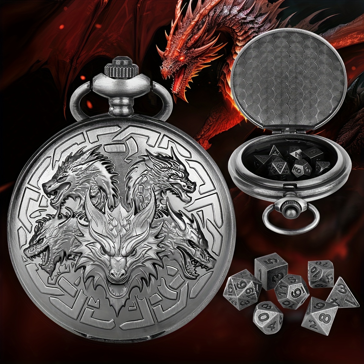 Five Dragon Heads Shell + Mini Dice for Role-Playing Games