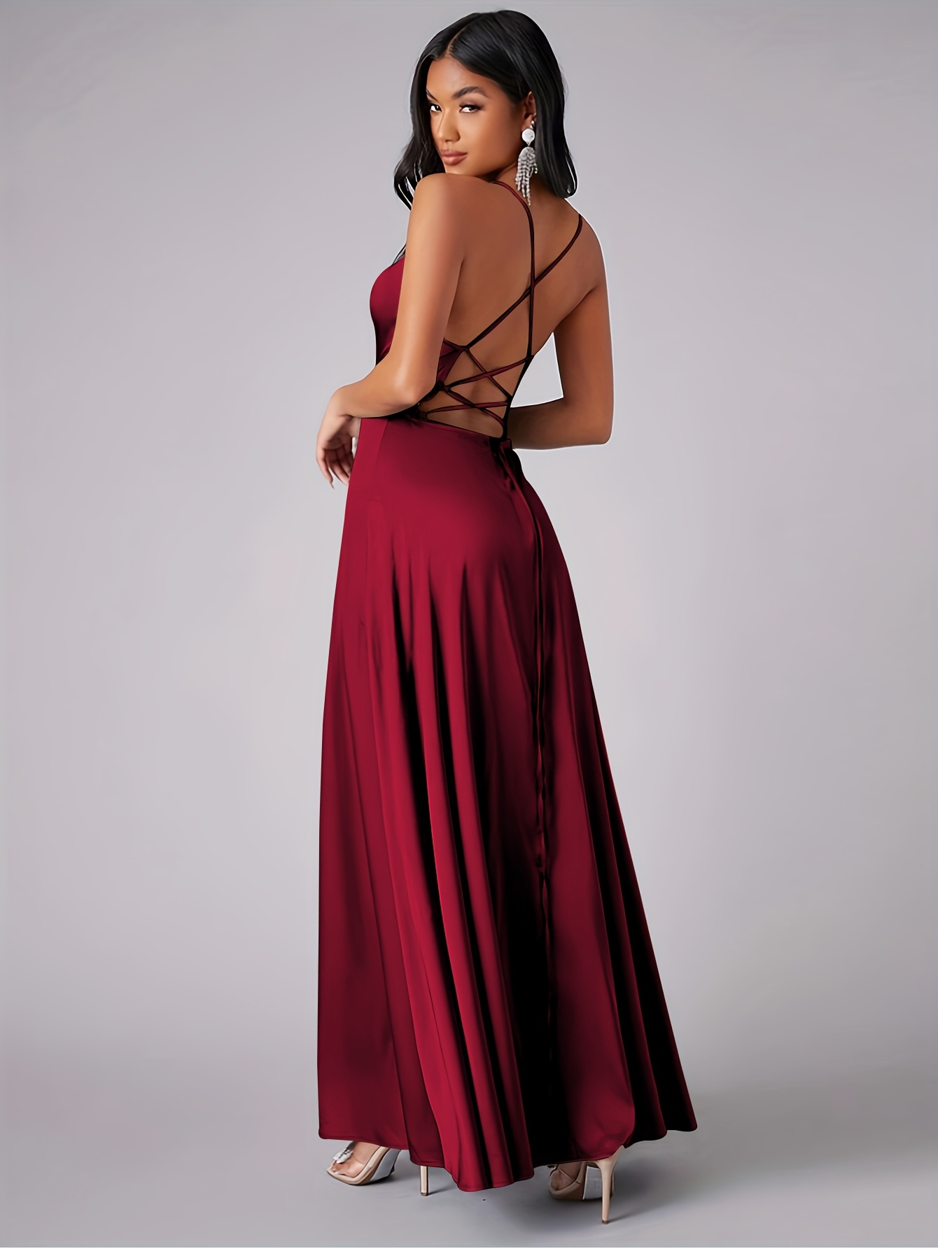 European and * * Backless Dress, New Cross-Border Design with Side Slit *  Waist, Long Evening Party Gown DP100535