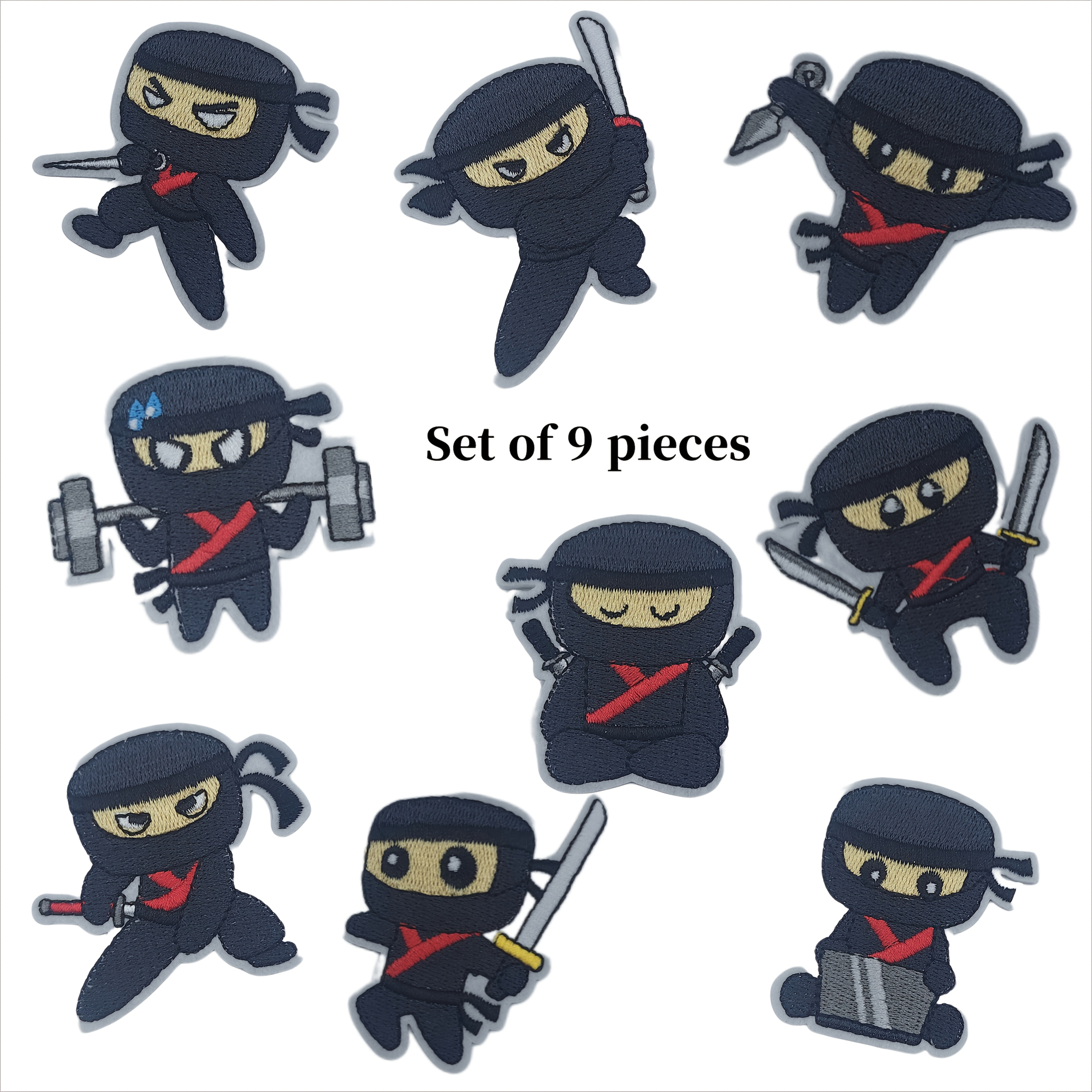 Set Of 9 Anime Cartoon Embroidered Patches, Featuring Cute Designs In Red And Black Embroidery - Perfect For Hot Melt Adhesive Applications On Clothing, Bags, And Fabric Decorations For Men And Women