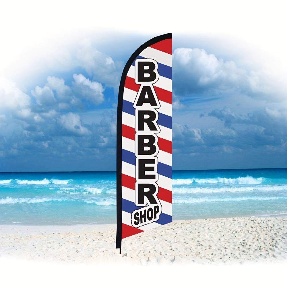 

Barber Shop Feather Flag - Double-sided, Lightweight Polyester Beach Banner For Outdoor Advertising & Decoration, 2x8ft