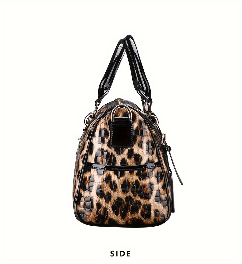 luxury genuine faux leather womens handbag spacious stylish with adjustable strap animal print design zip closure details 11