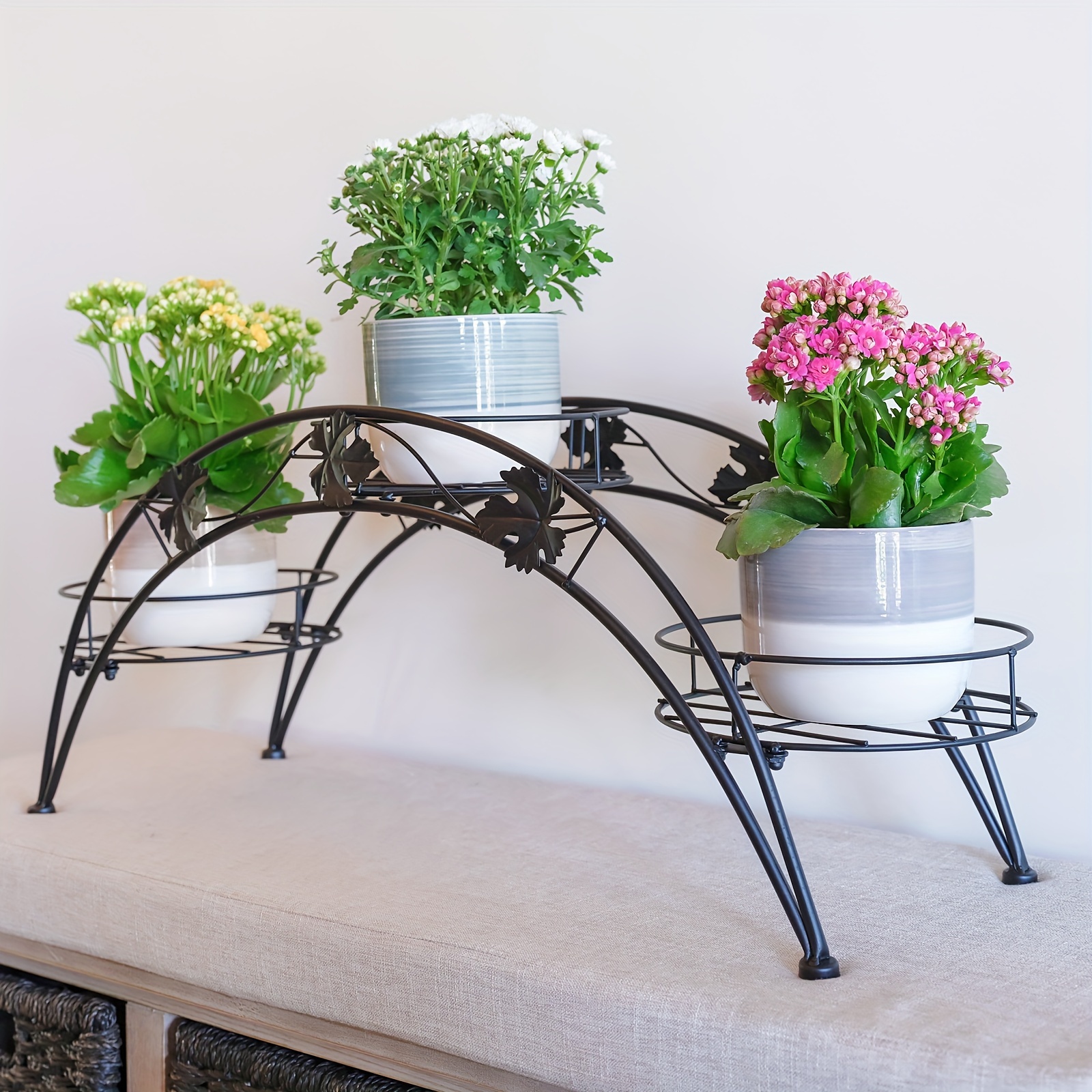 

Courtyard Arch Flower Pot Storage Rack, Outdoor Garden Simple Iron Potted Plant Display Rack Can Accommodate 3 Pots Of Flowers