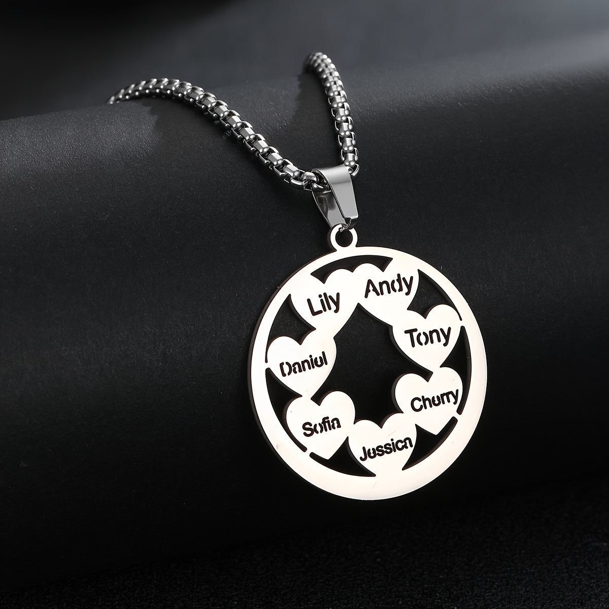 TEMU Custom Names Necklace, Elegant Heart Pendant, Personalized 304 304 Stainless Steel Women Men Jewelry, Perfect Gift For Family, Club, Anniversary