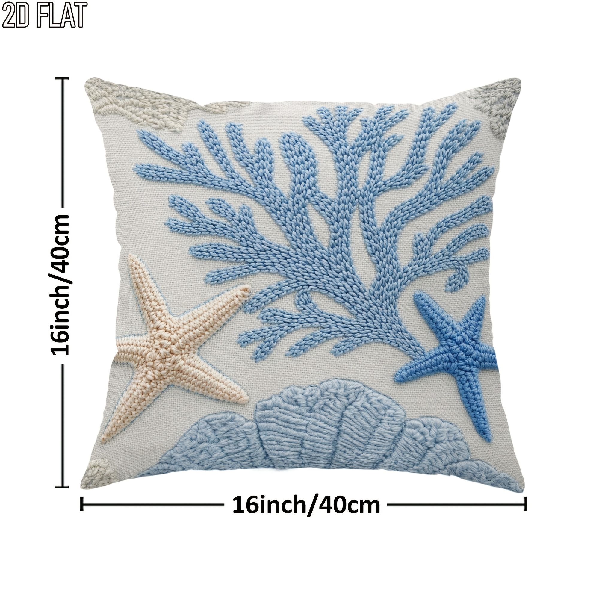 E-shop 2D-Flach . Sommer Küsten-Strand-Zierkissenbezug, Blau-Beige, einseitiger Druck für Wohnzimmer, Schlafzimmer, Sofa, Bett-Dekor, ohne