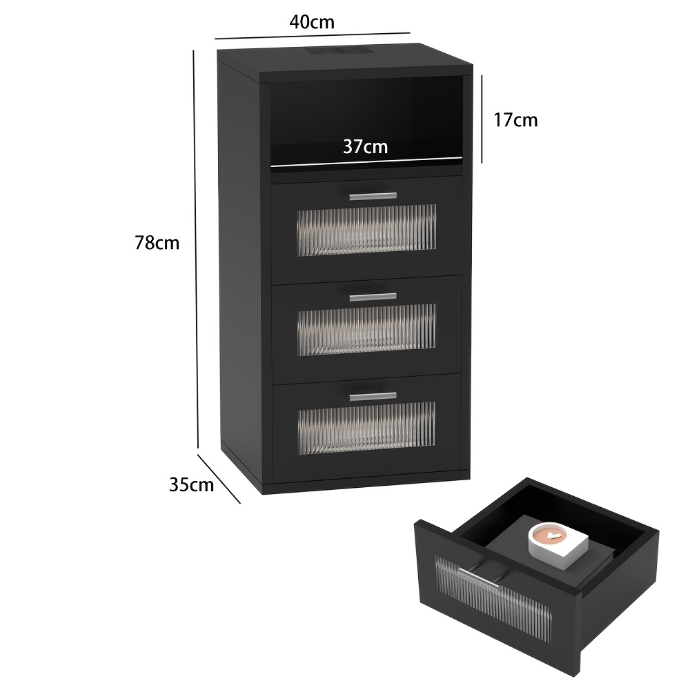 Bedside Table With Socket And 2/3 Drawers Led Nightstand Modern, Bedside Cabinet, Side Table With Adjustable Lighting Color, Open Shelf, Storage Space, For Living Room, Bedroom, Black