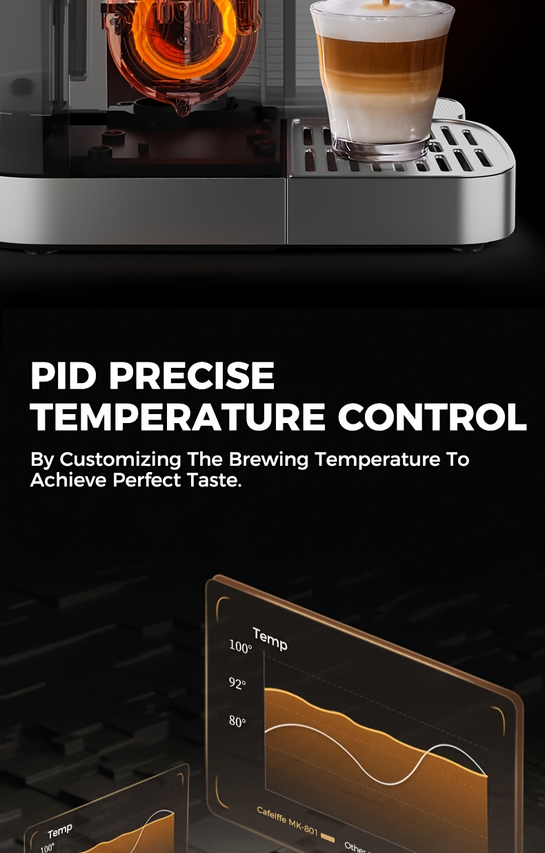 CAFELFFE Semi-Automatic Espresso Machine MK801 with Automatic Milk Frothing System, One-Touch Operation for Espresso, Latte & Cappuccino, 20BAR High Pressure, 1.3L Water Tank & 0.7L Milk Tank, Self-Cleaning Function, 1350W Power, 220-240V, Italian Semi-Automatic Coffee Maker with Digital Display & Temperature Control, Compact Design for Home & Office Use, Ideal for Coffee Lovers & Small Businesses, Cappuccino Machine, Latte Brewing, Modern Espresso, Sleek Coffee Maker, Durable, Coffee