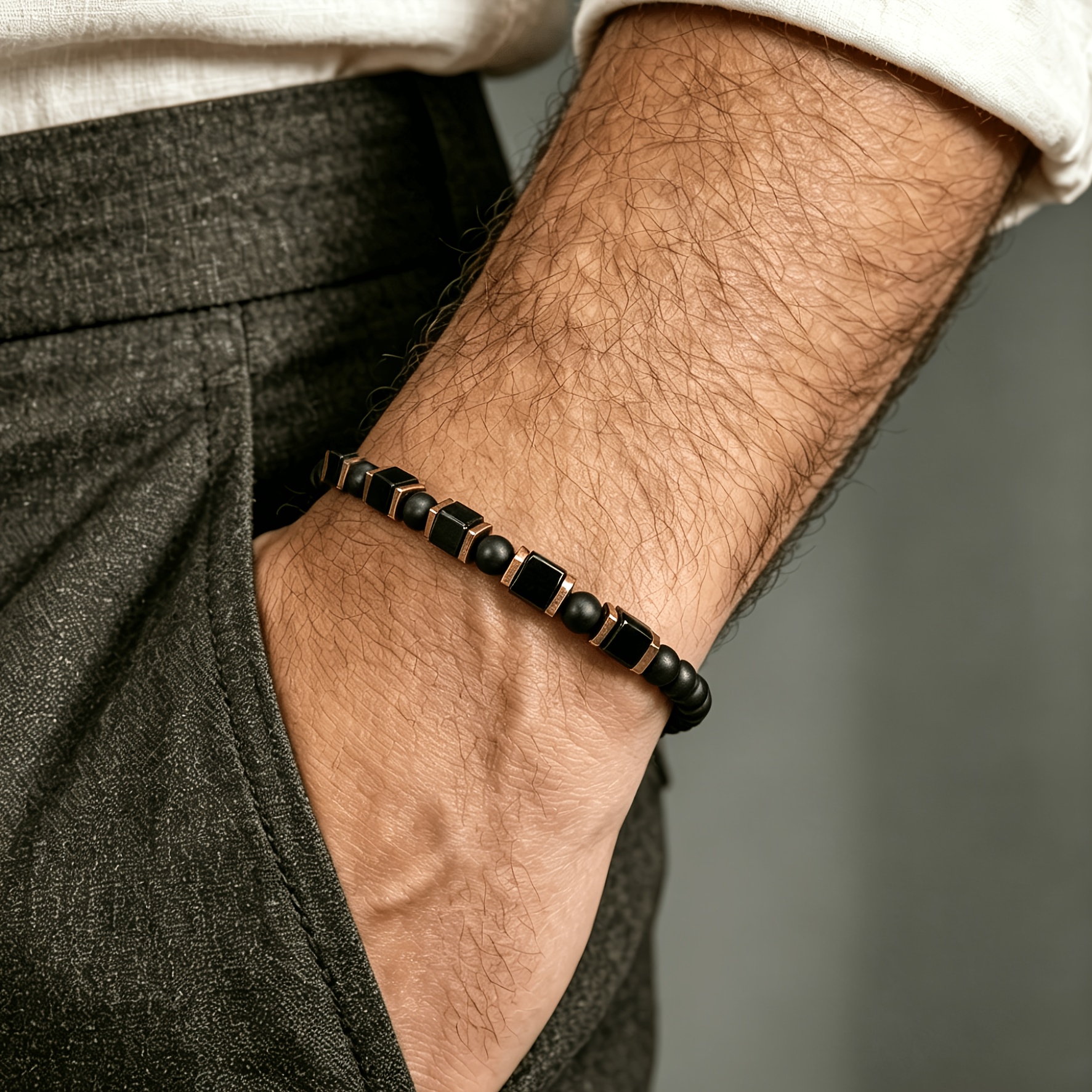 Men's Minimalist Black Agate Bracelet, Gift for Him