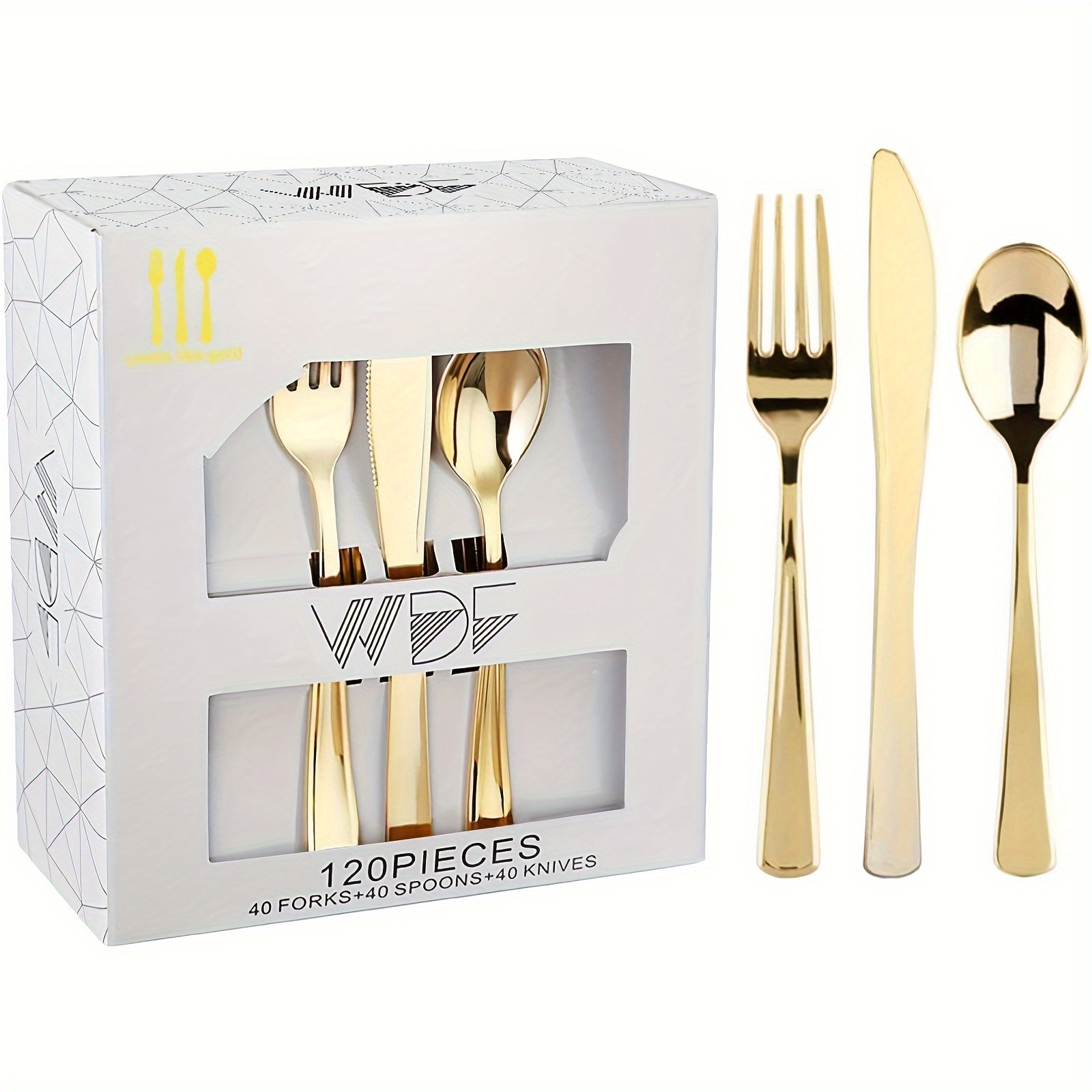 

120 Pieces Gold Plastic Silverware - Disposable Flatware Set - Heavy Duty Plastic Cutlery - Silverware Includes 40 Forks, 40 Spoons, 40 Knives -wdf Plastic Silverware