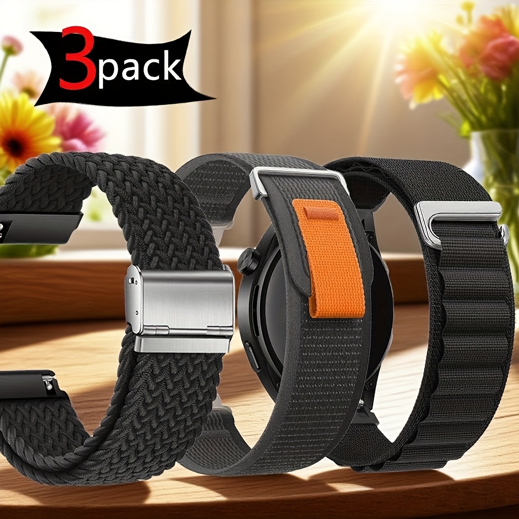 E-shop 3er-Pack 20mm & 22mm Sport-Nylon-Armbänder für for Samsung Galaxy Watch 7/6/5/4 (40mm, 44mm), Gear & Frontier (46mm) und Huawei Watch /2 Pro