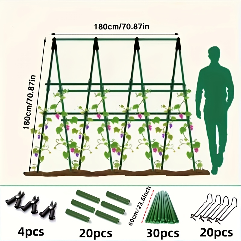 TEMU A Total Of 74 Garden Support Accessories, Including 30 Poles, 20 Connecting Tubes, 20 Spring Clips, And 4 A-hooks. Suitable For Climbing Vines