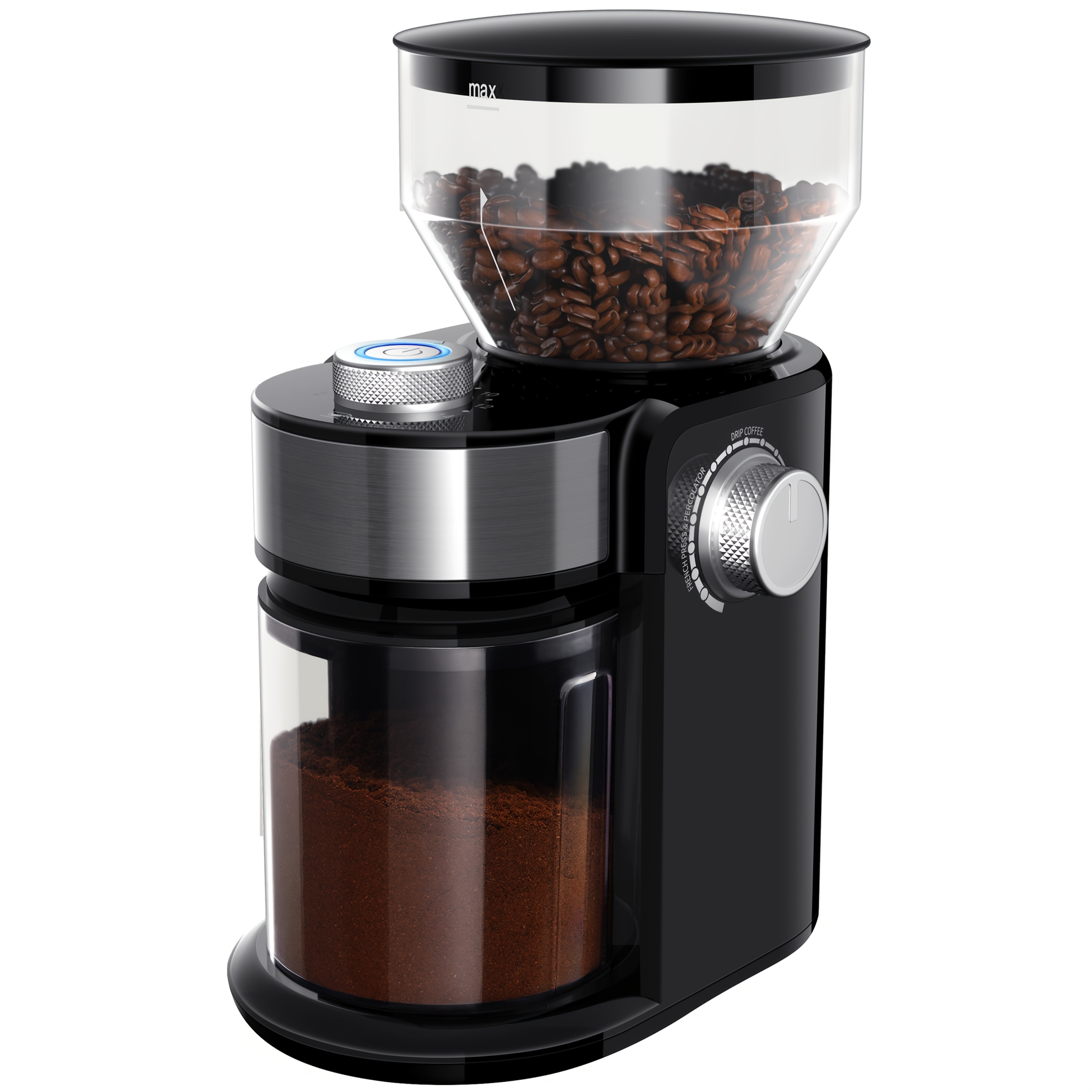 TEMU Electric Coffee Grinder With Adjustable Burrs, 16 Precise Grinder Settings For 2-14 Cups, Black.