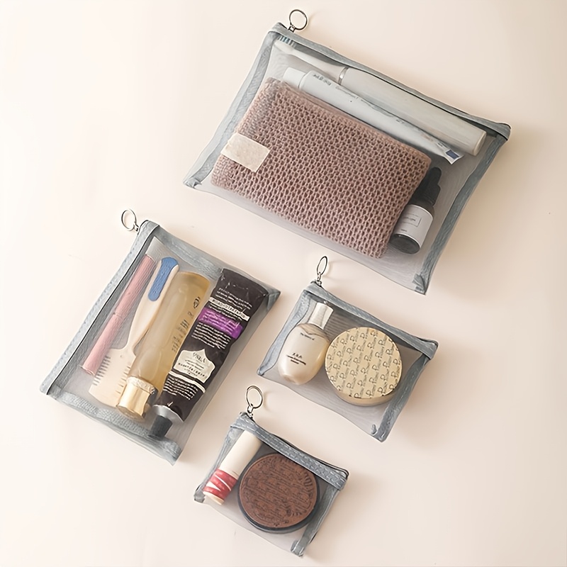 TEMU Lot de 4 sacs de rangement cosmétiques en transparente, pochettes organisatrices simples, portables et de grande capacité, trousses de toilette