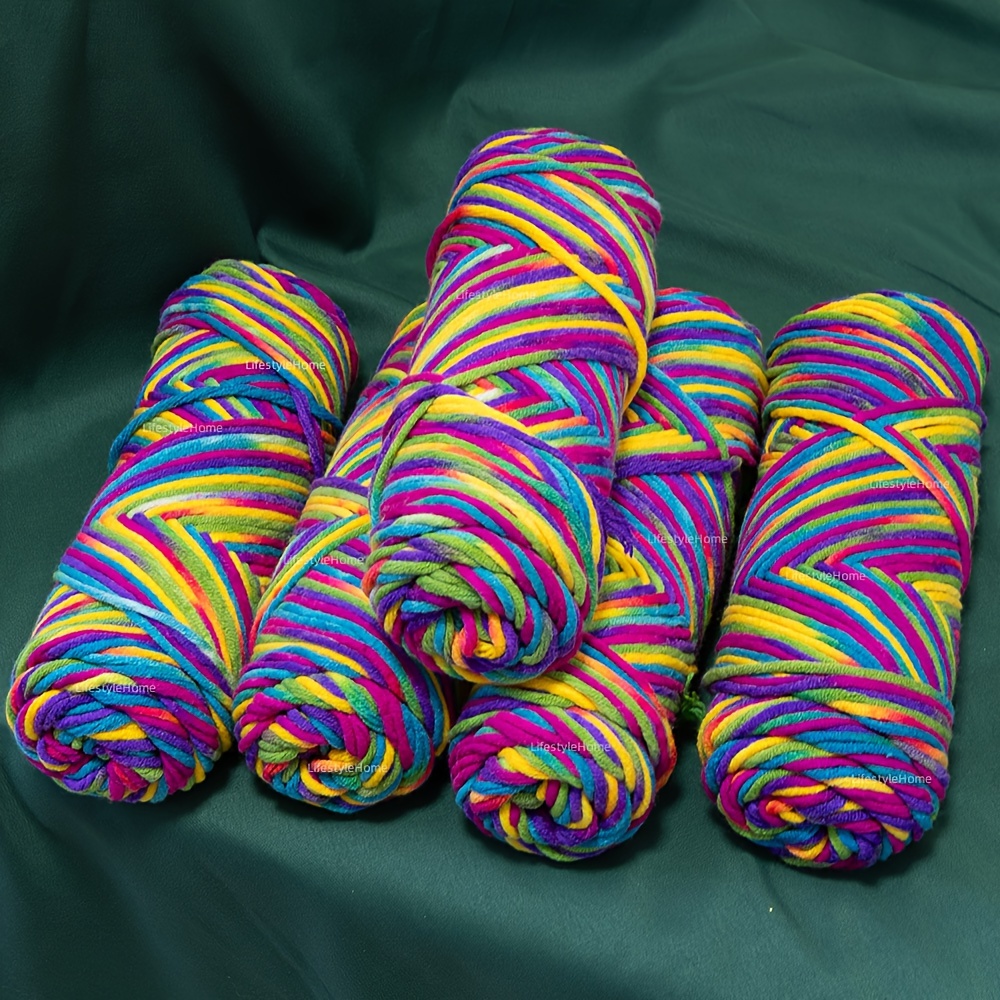 Image of 5 Rolls Of Acrylic Colorful Knitted 8-strand Scarf Thread Milk Swab Needle Thick Thread For Embroidery