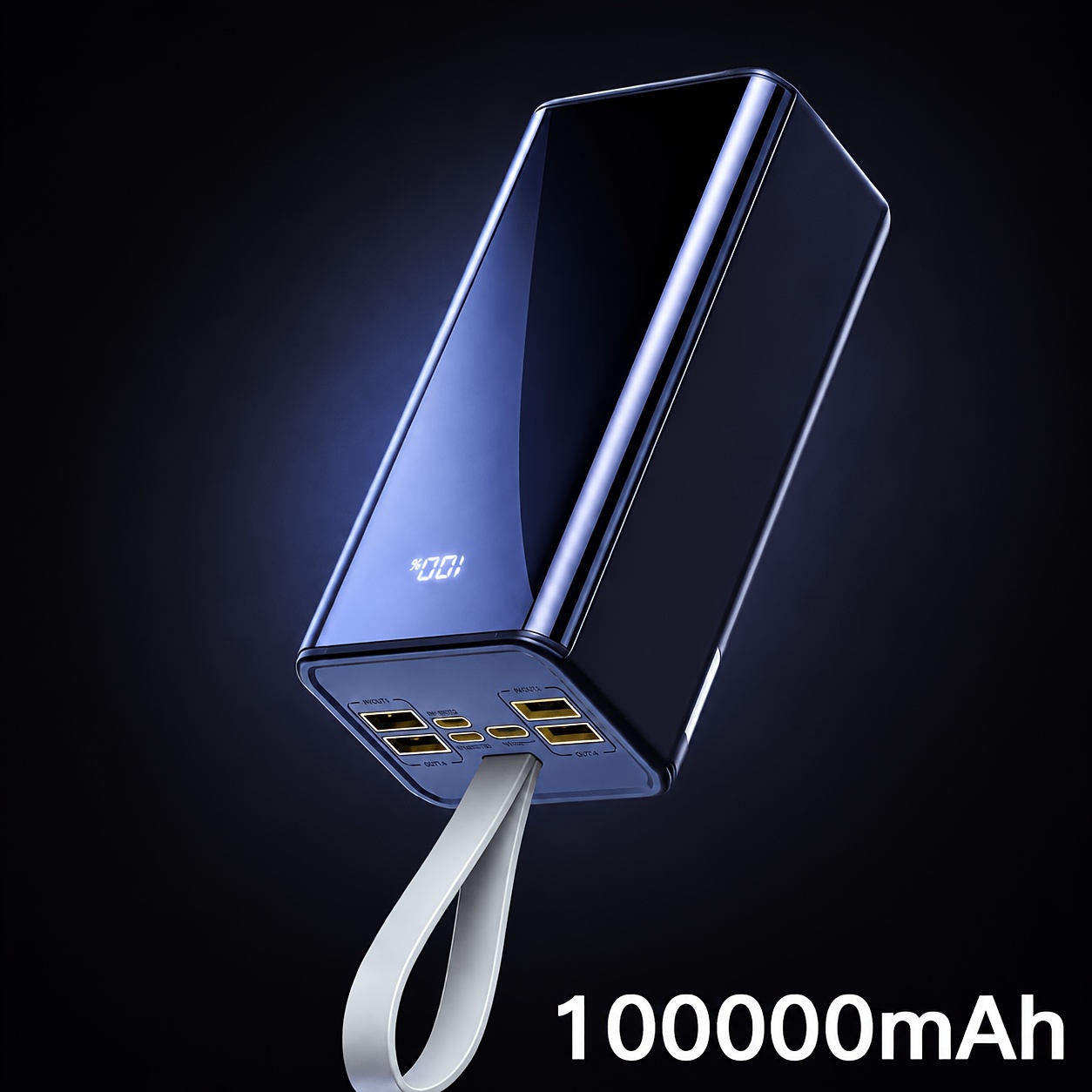 Image of 100000mah Massive Power Bank, 36w Fast Charging With Display, 4 Usb Ports (compatible With Type-c/micro/lightning), Portable Lanyard Design - Essential Outdoor Camping Power Station!