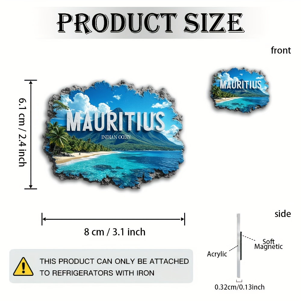 1 kos magnet za hladilnik z motivom Mauritius - Tropska palma in plaža Mauritius, primerna za kuhinjo/pisarno, akrilna magnetna dekoracija z