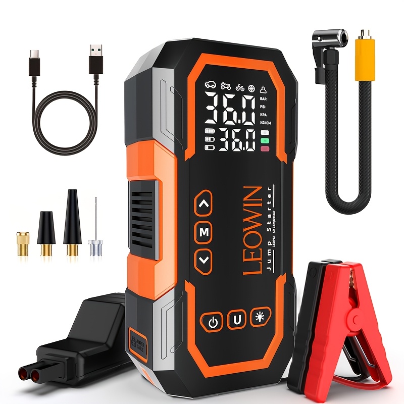 TEMU Portable Car Battery Jump Starter With Air Compressor, 12v Battery (9.0 Gas/6.5l ) With 150psi Auto-shutoff Tire Inflator, Jump Box With Smart