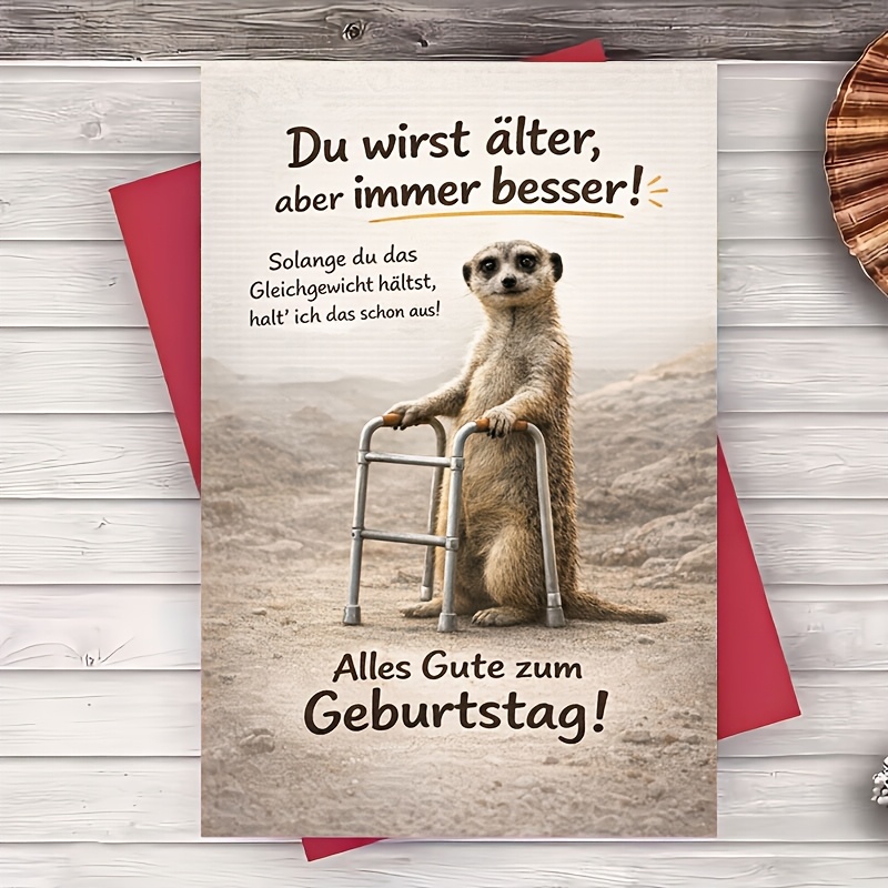 TEMU 1 Envelope And 1 Greeting Card Funny Birthday Greeting Card For Coworkers Humorous Animal Design Flat Card For Men And Women Celebration Party