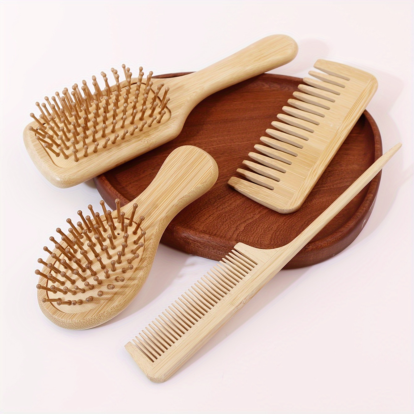 

4pcs/set Wooden Hair Comb Paddle Air Cushion Comb Oval Shaped Scalp Massage Hair Comb Wide Tooth Hair Comb Rat Tail Comb