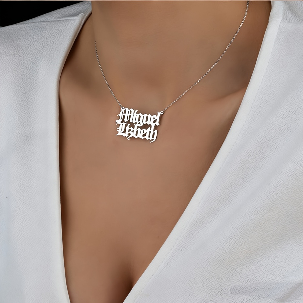 Custom Two Old English Names Stainless Steel Necklace, Gift Idea