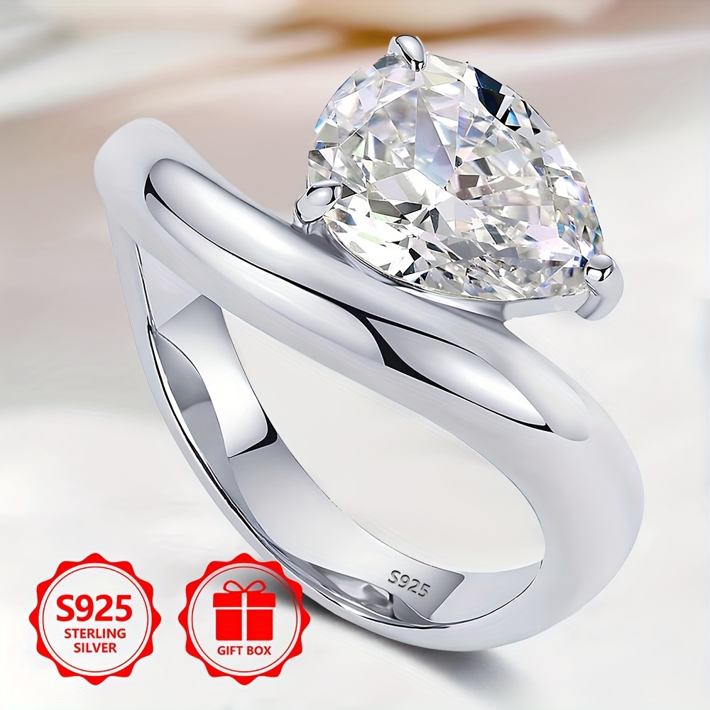 925 Silver Pear Shaped CZ Solitaire Ring 3 Prong Setting