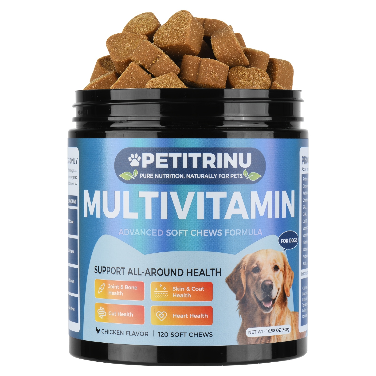 120 Count PETITRINU Dog Multivitamin Soft Chews Chicken Flavor | Supports Joint, Skin, Gut & Heart Health, Keeps Your Dog Healthier & More Energetic