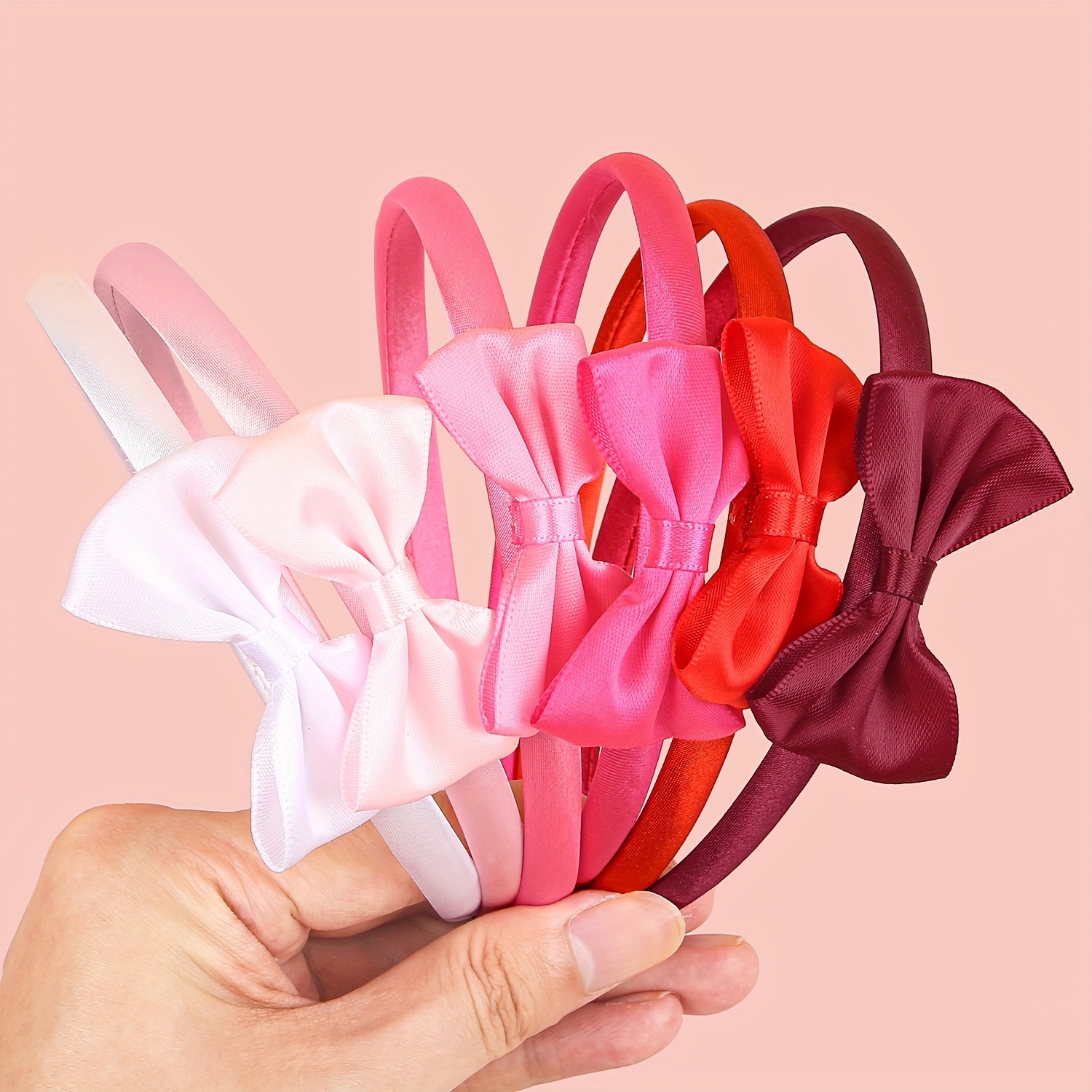 E-shop 6er-Pack Stirnband aus Satin mit Schleife, frisch und süß, Haar-Press-Stirnband, verschiedene Farben, geeignet für Partys, Schule, Reisen, ,