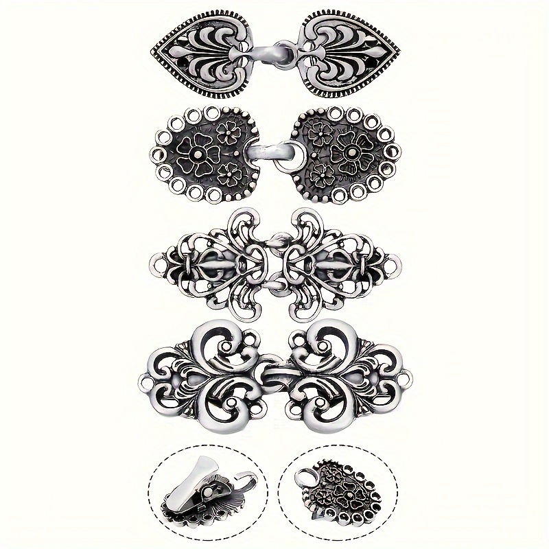 vintage silvery sweater clips set 1 4 pieces anti   cardigan collar clips decorative cinch for scarves shawls and dress shirts secure stylish clothing accessory Product details 6