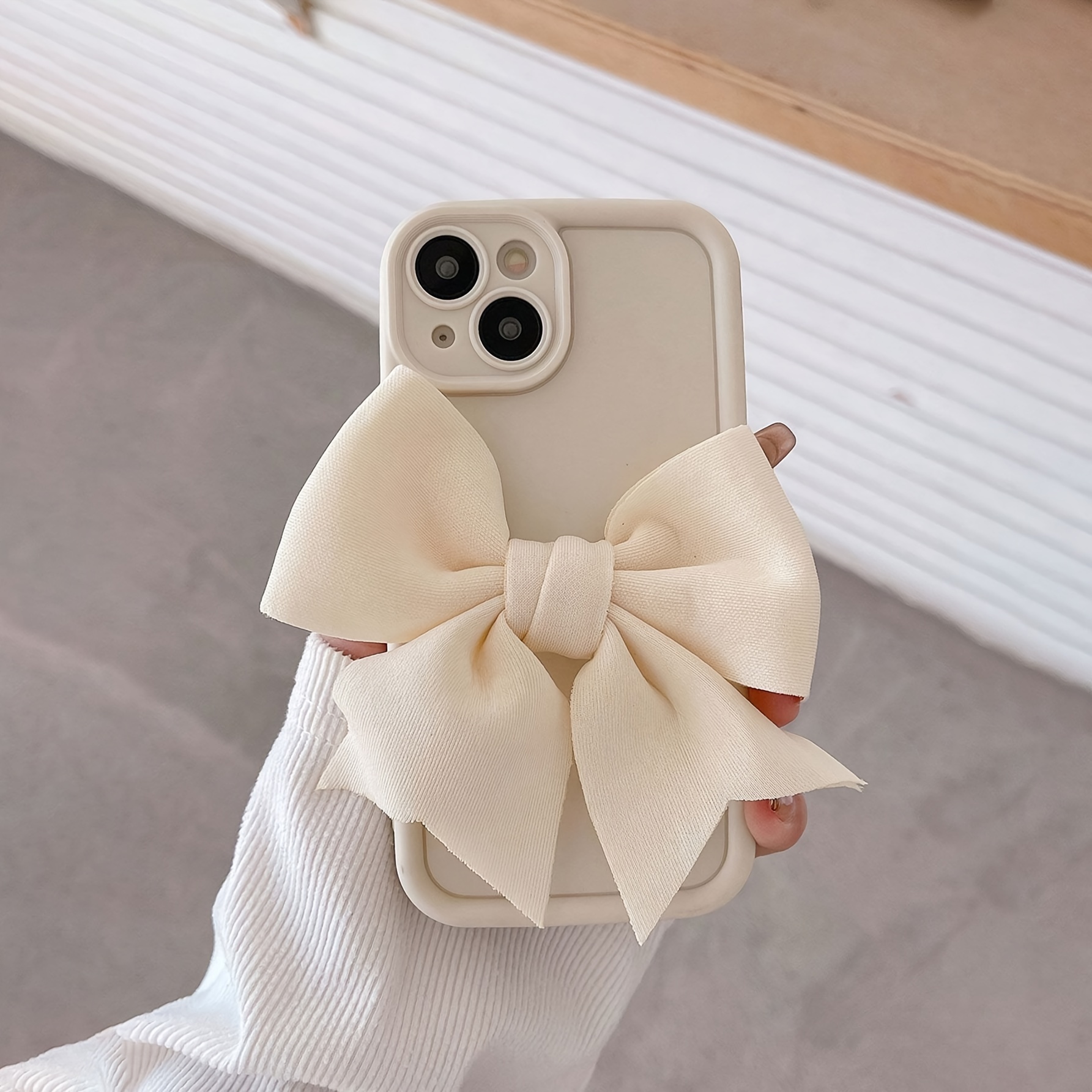 3D Velvet Bow Shockproof White Frosted Full Cover Anti-Fall Mobile Phone Case Suitable for Apple 16PROMAX/16PLUS/16PRO/16/15PROMAX/15PLUS/15PRO/15/14PROMAX/14PLUS/14PRO/14/13PROMAX/13PRO/13 /12PROMAX/12PRO/12 11PROMAX/11PRO/11/XSMAX/XR/XS/7#8PLUS/7#8 Protective Case Transparent Shock Absorption