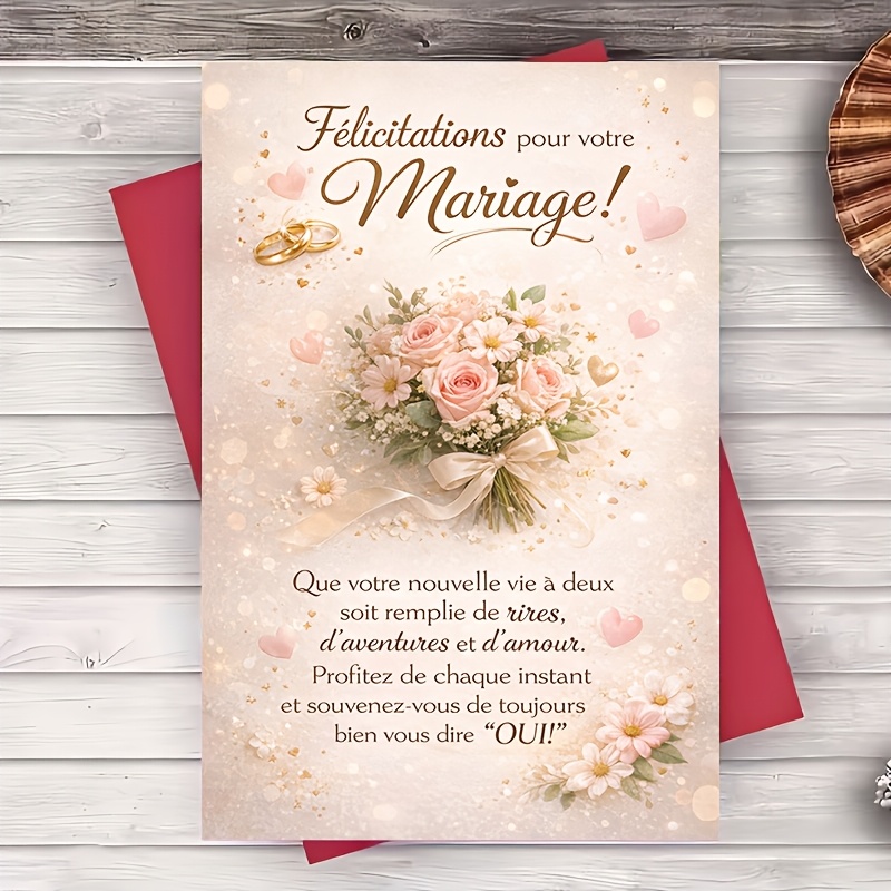 TEMU 1 Carte de Vœux Élégante de Félicitations de Mariage avec pour les Mariés, Message , pour Mariés, Amis, Famille, Fiançailles et Cérémonie