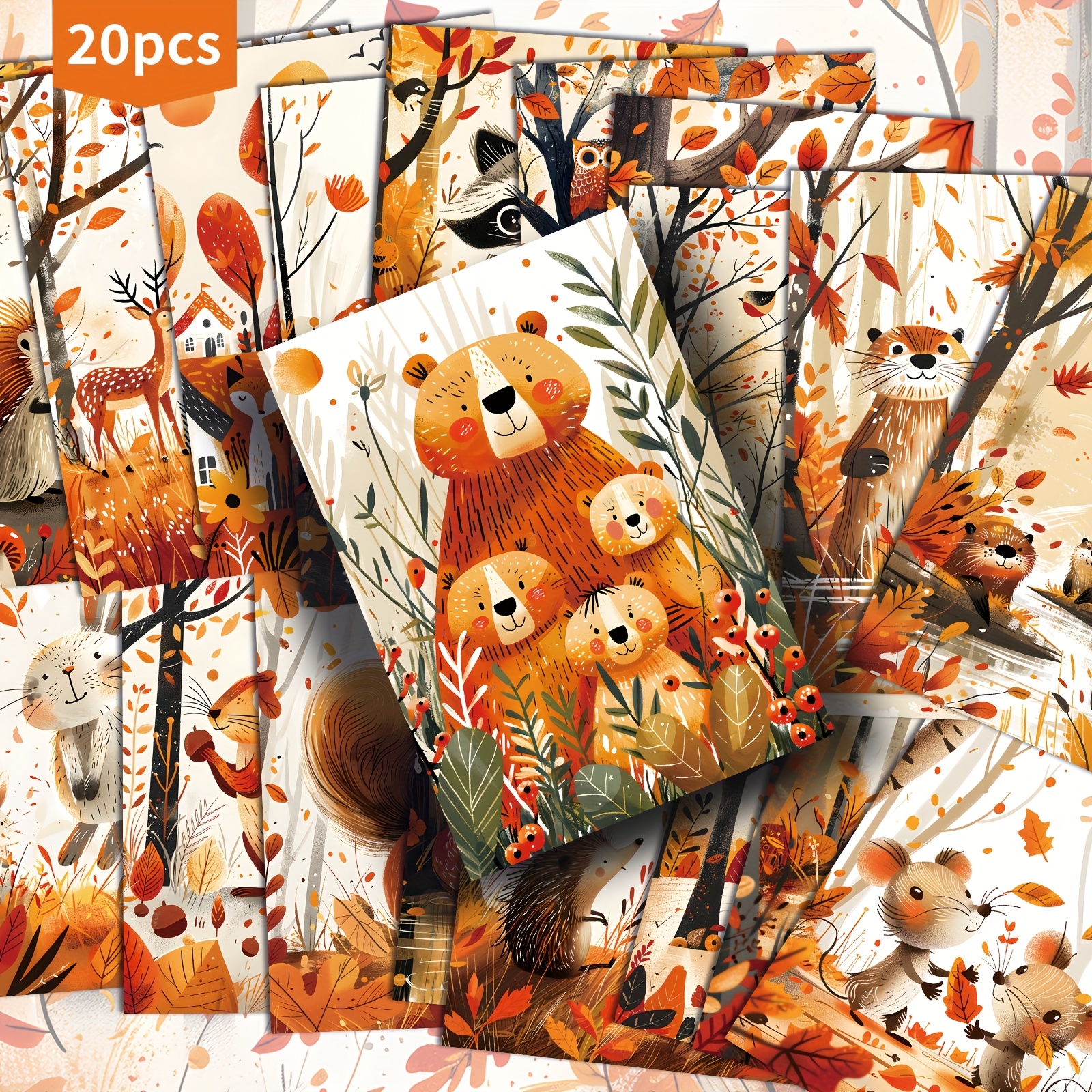 TEMU 20 Cartoline Animali della Foresta Autunnale - Carta per Junk Journal 4x6 Pollici, Illustrazioni Pinup , Carte Decorative da per Scrapbooking e
