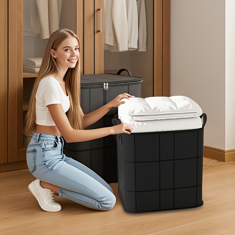 Black Collapsible Wardrobe Storage Boxes, Stackable Large Capacity Storage Bins, Space-Saving Quilt Storage Boxes, Thickened Moving Packing Bags, Foldable Storage Boxes for Clothes for And Quilts