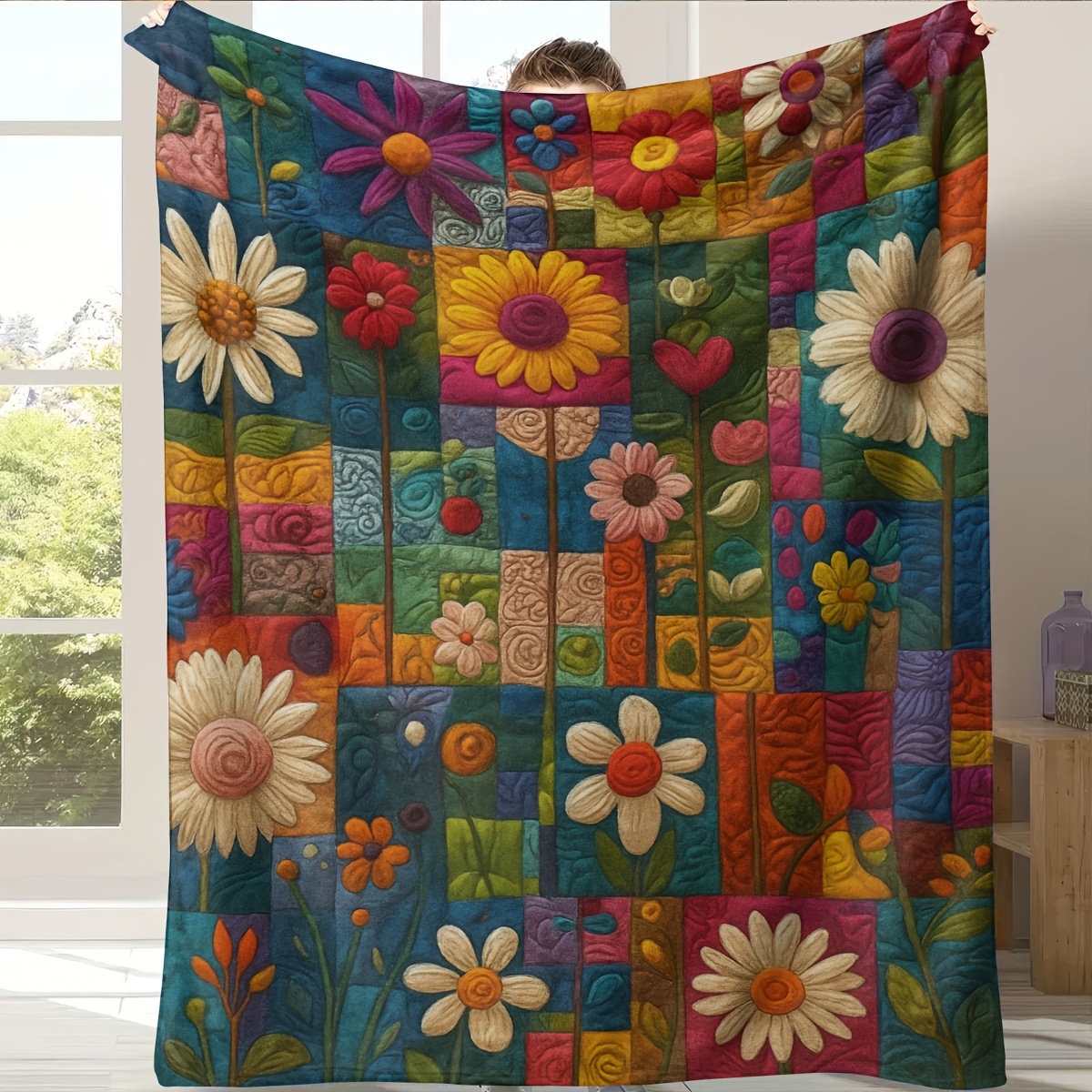 TEMU 1 Flannel Throw Blanket With A Floral Print, Warm And Soft, Suitable For Sofas, Beds, Cars, Offices, Camping, And Travel, An Gift Blanket