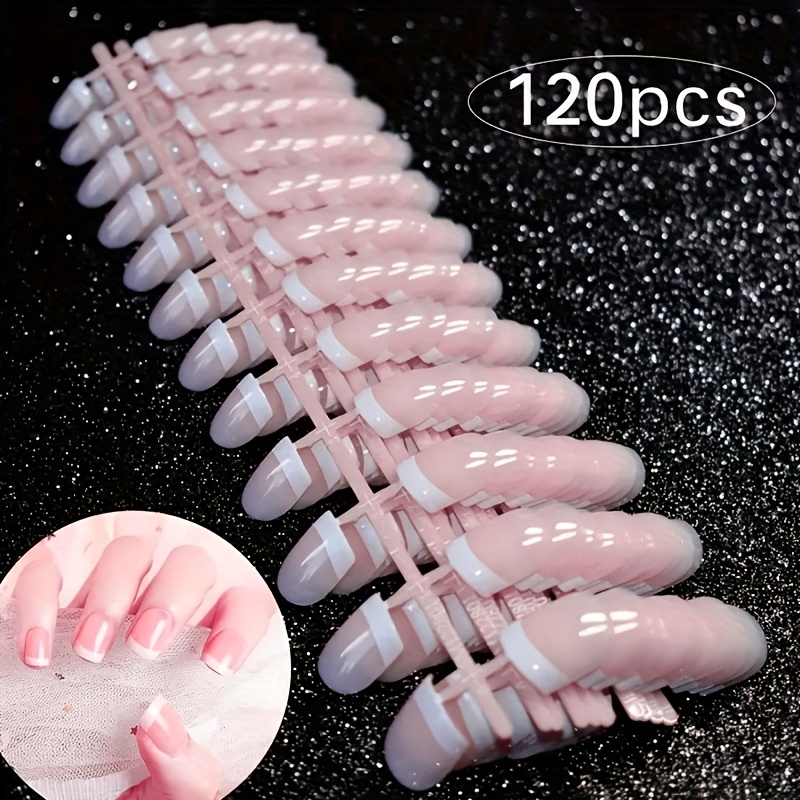 

120pcs Elegant Beige Short French Nails - Glossy , Easy Application, , Full Coverage, Square Shape, Ideal For Everyday Look, Nail Art Essentials | Classic French Nails | Glossy Nails