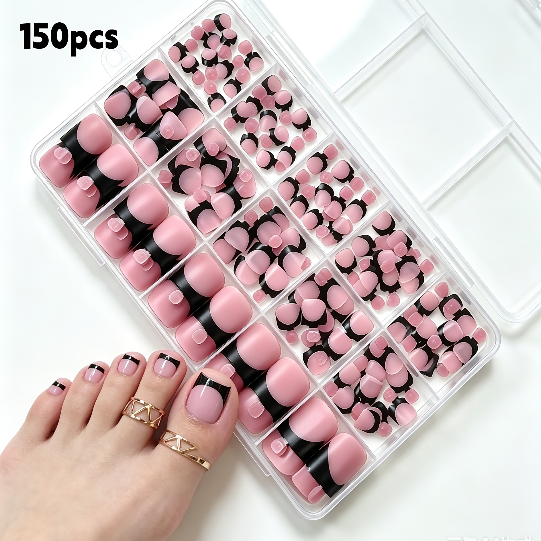 TEMU 150pcs Handmade On Nails Suitable For Toenails & - Tip & Nude Pink Short Square False Nails, Full Cover Reusable Artificial Nails For Diy