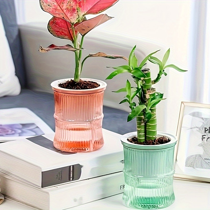 

2pcs Self-watering Bamboo - Lazy Person Soil Desktop Planter For Living Room - Small, Space-saving, And