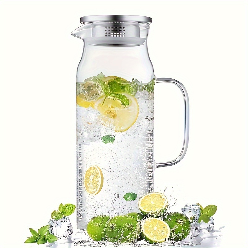 

50oz Borosilicate Glass Water Pitcher With Stainless Steel Lid - Resistant, Transparent And For Beverages, Juice, - Gift