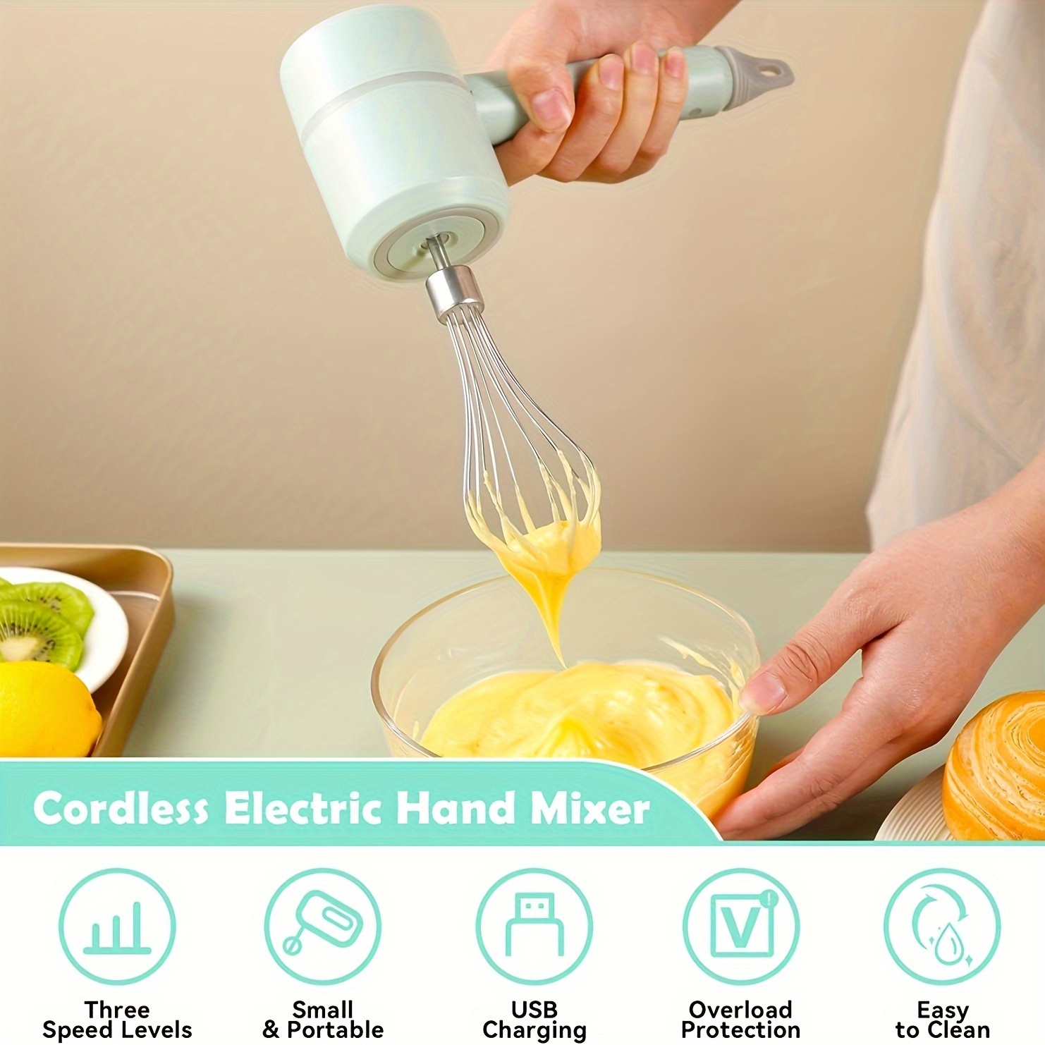  Kitchen Aid - Batidora de mano eléctrica de 7 velocidades,  batidor eléctrico de mano para el hogar con varillas para batir huevos,  amasar, batidor de huevos para batir huevos, mezcladores domésticos, 
